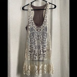Sheer lace racer back w/ American rag tank as liner